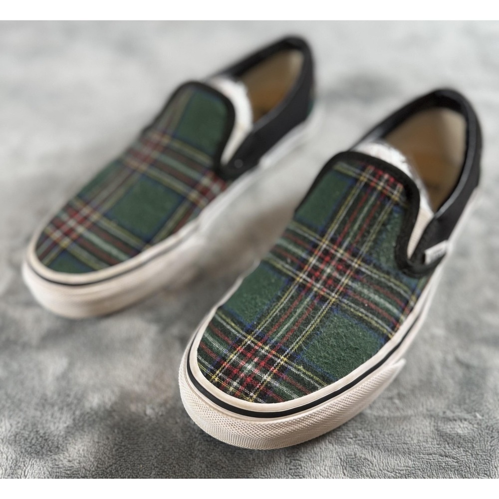 Vans Slip On Shoes Mens Size 6 Womens 7.5 Plaid Custom Classic Skate‎ Sneakers